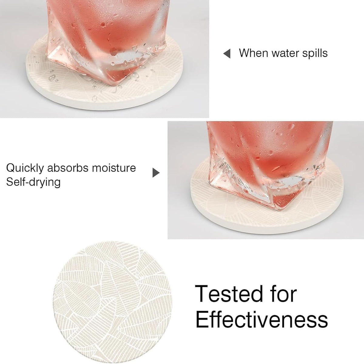 Ceramic Absorbent Table Coasters Set of 2 - Heat-Resistant Desk Cup Coasters with Cork Base, Leaf Design Protect Furniture (2Pack)