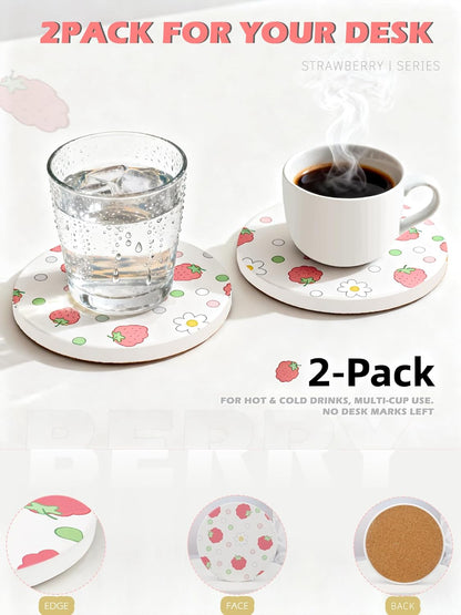 Ceramic Absorbent Table Coasters Set of 2 - Heat-Resistant Desk Cup Coasters with Cork Base, Leaf Design Protect Furniture (2Pack)