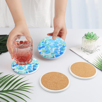 Ceramic Absorbent Table Coasters Set of 2 - Heat-Resistant Desk Cup Coasters with Cork Base, Leaf Design Protect Furniture (2Pack)