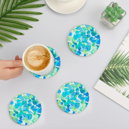 Ceramic Absorbent Table Coasters Set of 2 - Heat-Resistant Desk Cup Coasters with Cork Base, Leaf Design Protect Furniture (2Pack)