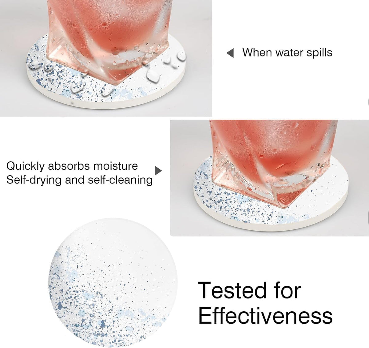 Ceramic Absorbent Table Coasters Set of 2 - Heat-Resistant Desk Cup Coasters with Cork Base, Leaf Design Protect Furniture (2Pack)