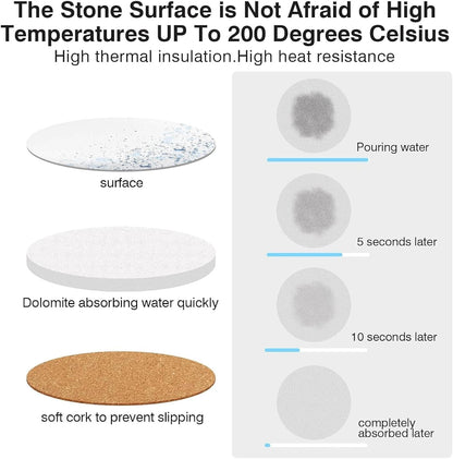 Ceramic Absorbent Table Coasters Set of 2 - Heat-Resistant Desk Cup Coasters with Cork Base, Leaf Design Protect Furniture (2Pack)