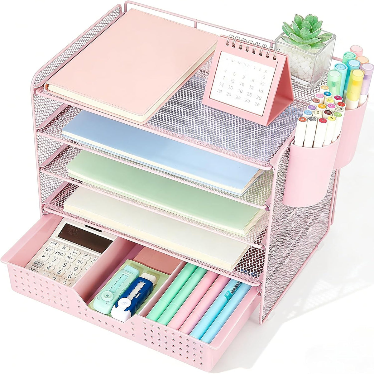 LEKETREE Desk Organizers and Accessories, 5-Tier Paper Letter Tray Organizer with File Holder, Desktop Organizer for Office Supplies (Black)
