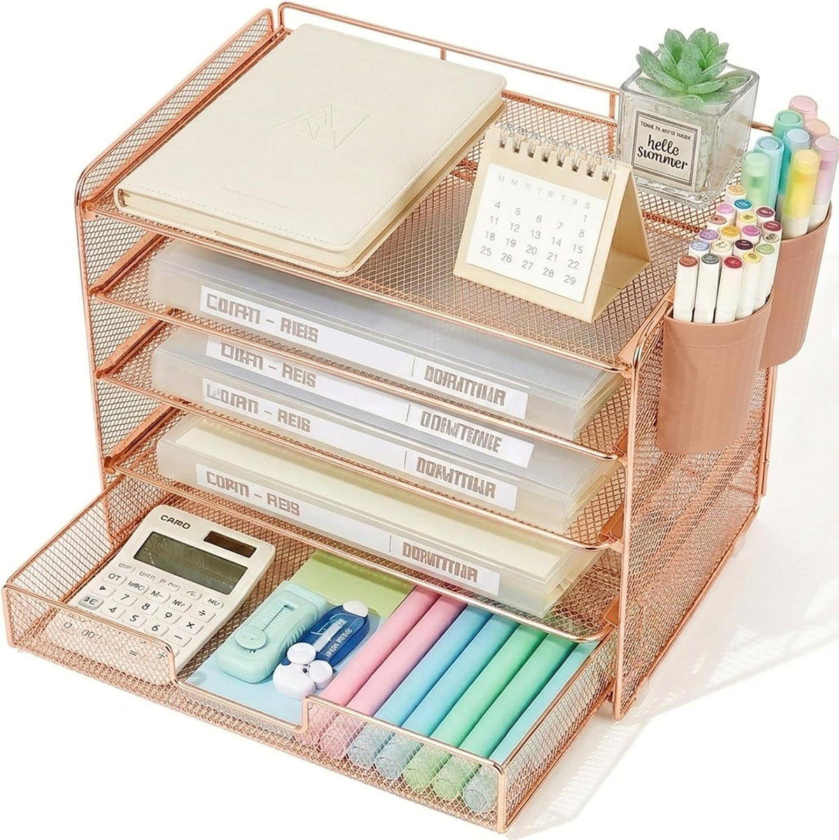 LEKETREE Desk Organizers and Accessories, 5-Tier Paper Letter Tray Organizer with File Holder, Desktop Organizer for Office Supplies (Black)