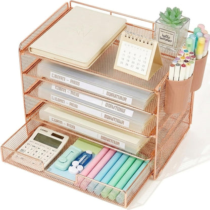 LEKETREE Desk Organizers and Accessories, 5-Tier Paper Letter Tray Organizer with File Holder, Desktop Organizer for Office Supplies (Black)