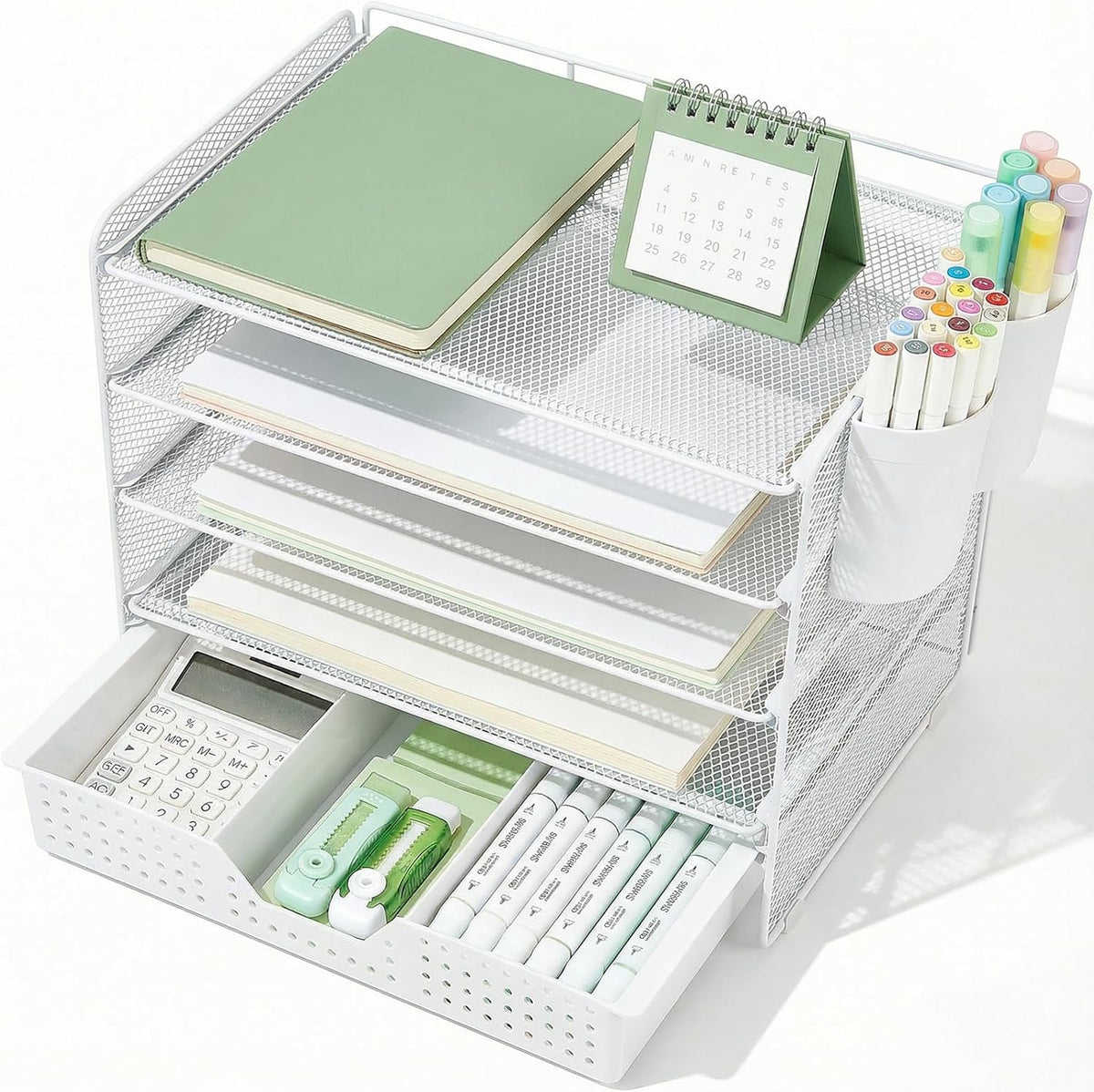 LEKETREE Desk Organizers and Accessories, 5-Tier Paper Letter Tray Organizer with File Holder, Desktop Organizer for Office Supplies (Black)