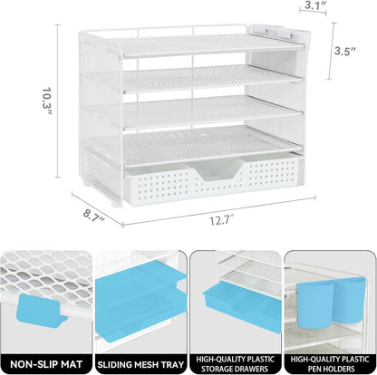 LEKETREE Desk Organizers and Accessories, 5-Tier Paper Letter Tray Organizer with File Holder, Desktop Organizer for Office Supplies (Black)