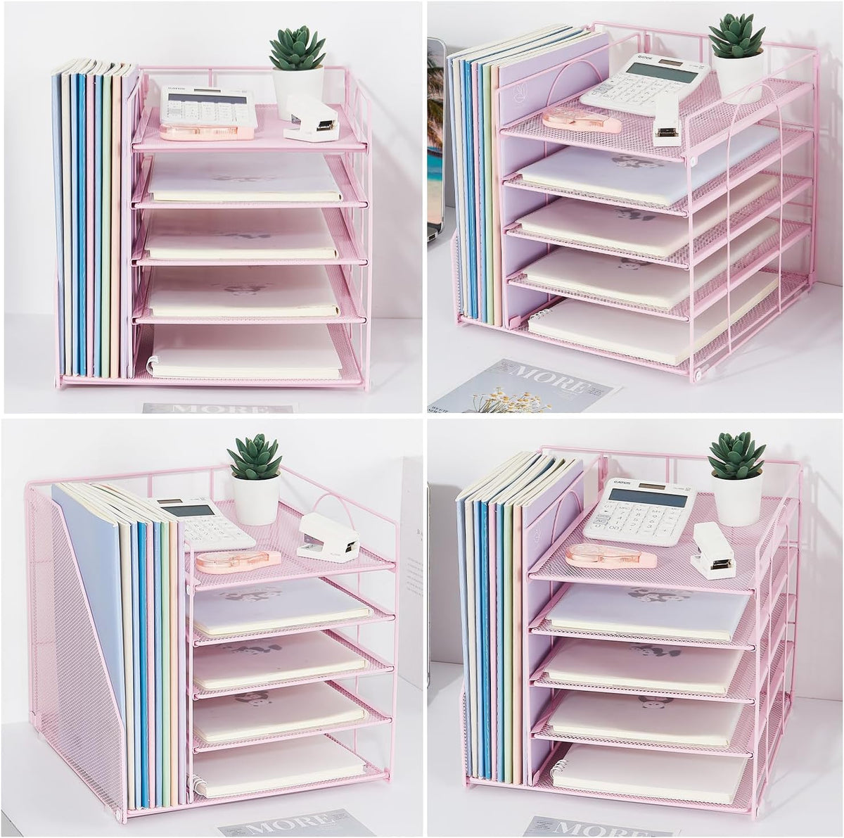 LEKETREE Desk Organizers and Accessories, 5-Tier Paper Letter Tray Organizer with File Holder, Desktop Organizer for Office Supplies (Black)