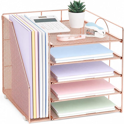 LEKETREE Desk Organizers and Accessories, 5-Tier Paper Letter Tray Organizer with File Holder, Desktop Organizer for Office Supplies (Black)