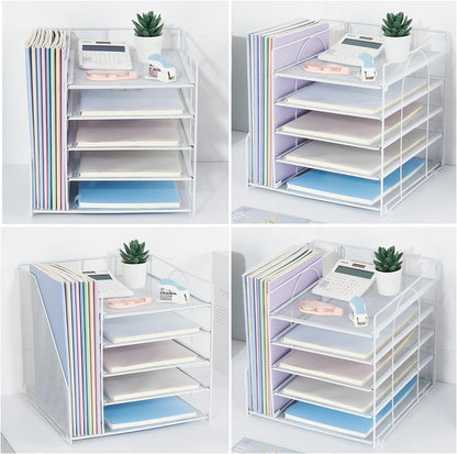 LEKETREE Desk Organizers and Accessories, 5-Tier Paper Letter Tray Organizer with File Holder, Desktop Organizer for Office Supplies (Black)