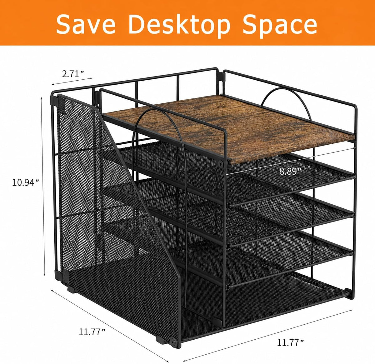 LEKETREE Desk Organizers and Accessories, 5-Tier Paper Letter Tray Organizer with File Holder, Desktop Organizer for Office Supplies (Black)