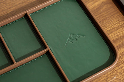 Leather Catchall Multitray (Design 3) - 11.65 x 7.75 x 0.8, Nightstand Entryway Bedside Dump Tray Valet Organizer for Keys Phone Wallet Watch Glasses Pens, Office Desk Accessory for Men, Green