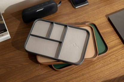 Leather Catchall Multitray (Design 3) - 11.65 x 7.75 x 0.8, Nightstand Entryway Bedside Dump Tray Valet Organizer for Keys Phone Wallet Watch Glasses Pens, Office Desk Accessory for Men, Green