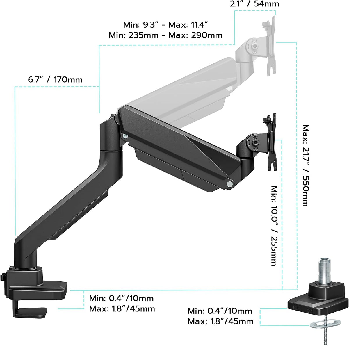 Heavy Duty Single Monitor Mount for 13"-49" Curved Screens, Black