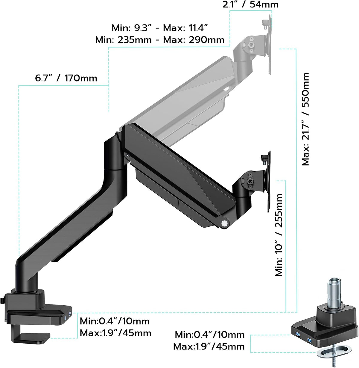 Heavy Duty Single Monitor Mount for 13"-49" Curved Screens, Black