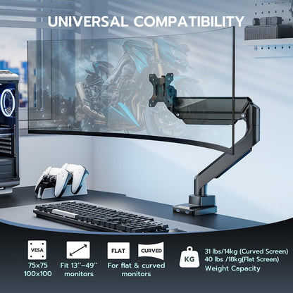 Heavy Duty Single Monitor Mount for 13"-49" Curved Screens, Black