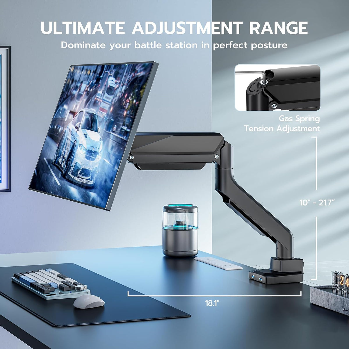 Heavy Duty Single Monitor Mount for 13"-49" Curved Screens, Black