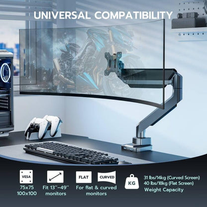 Heavy Duty Single Monitor Mount for 13"-49" Curved Screens, Black