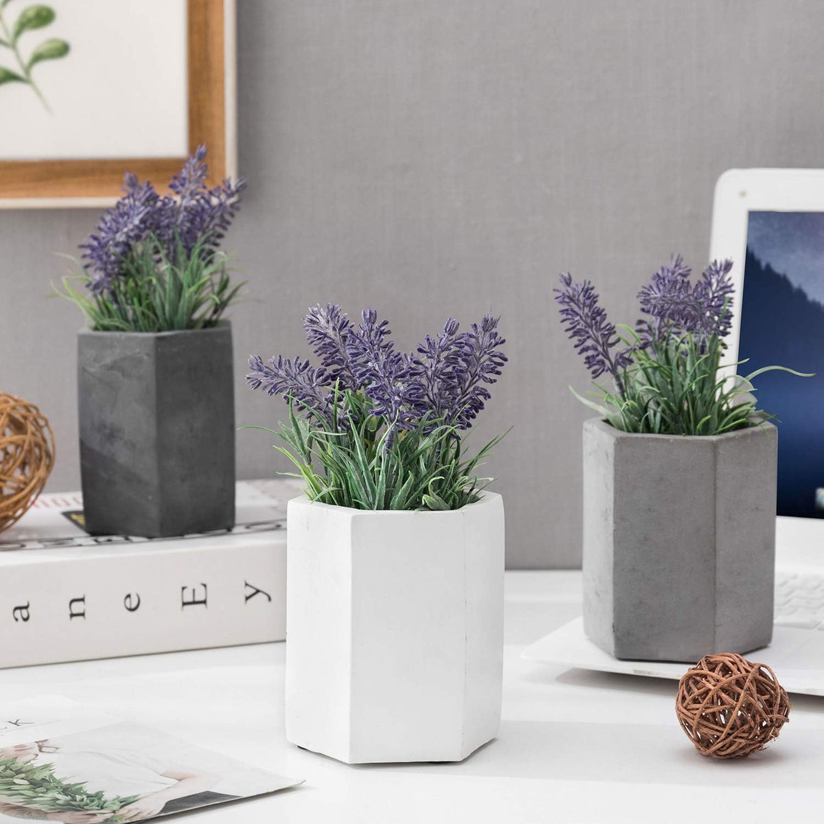 MyGift Pen Holder Pencil Holder For Desk,Pen Cup Holder For Desk,Concrete Desktop Pencil Cup,Modern Gray-Tone,Set of 3
