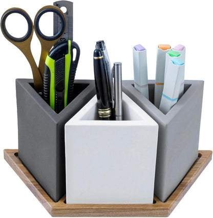 MyGift Pen Holder Pencil Holder For Desk,Pen Cup Holder For Desk,Concrete Desktop Pencil Cup,Modern Gray-Tone,Set of 3