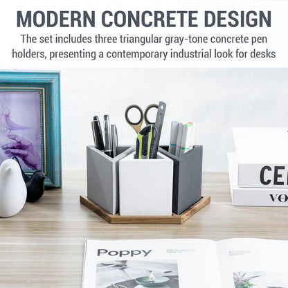 MyGift Pen Holder Pencil Holder For Desk,Pen Cup Holder For Desk,Concrete Desktop Pencil Cup,Modern Gray-Tone,Set of 3