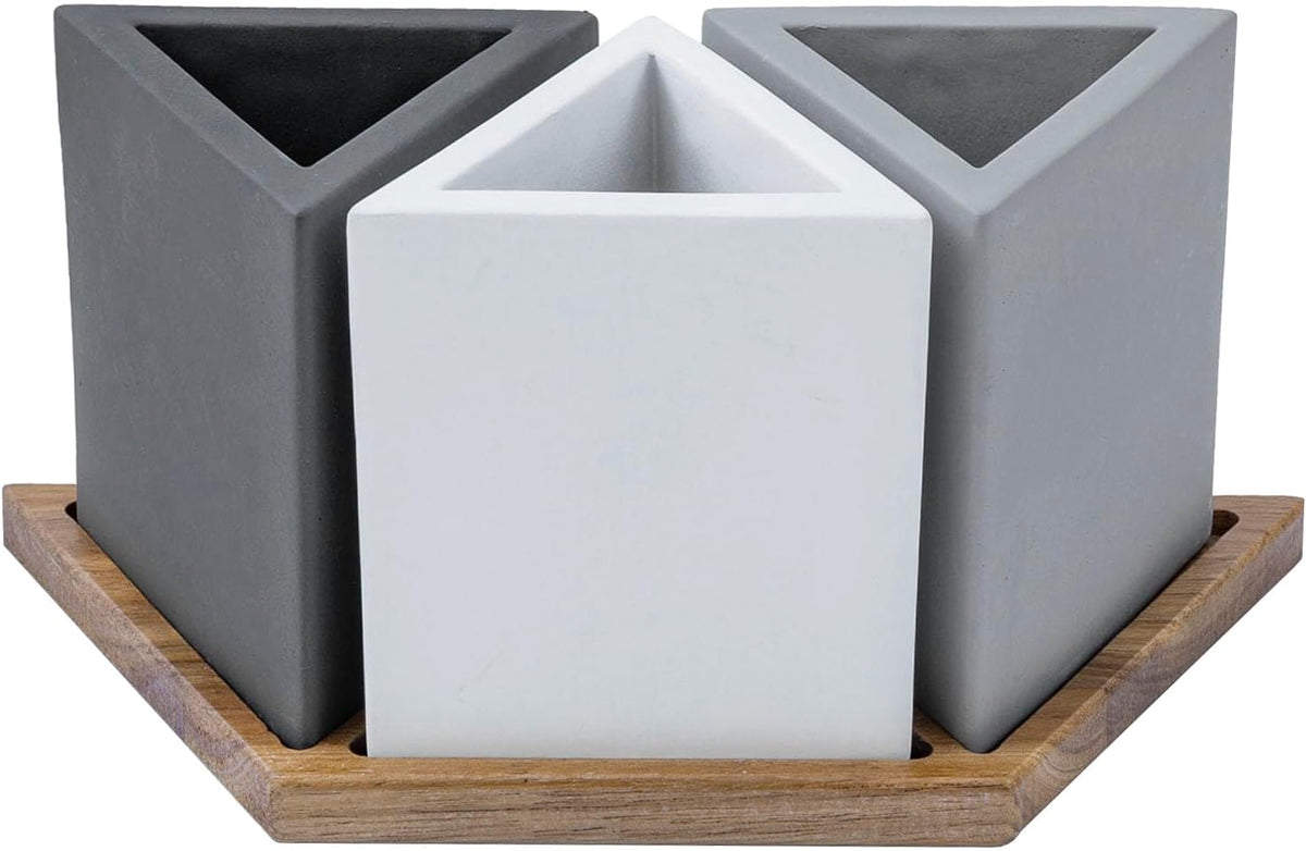 MyGift Pen Holder Pencil Holder For Desk,Pen Cup Holder For Desk,Concrete Desktop Pencil Cup,Modern Gray-Tone,Set of 3