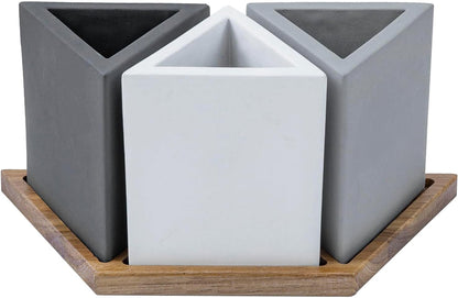 MyGift Pen Holder Pencil Holder For Desk,Pen Cup Holder For Desk,Concrete Desktop Pencil Cup,Modern Gray-Tone,Set of 3