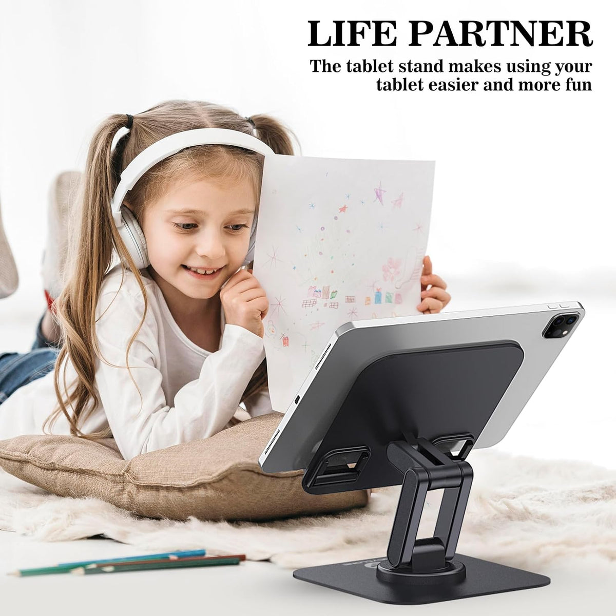 iPad Stand, 360° Rotating iPad Tablet Stand Holder for Desk, Black