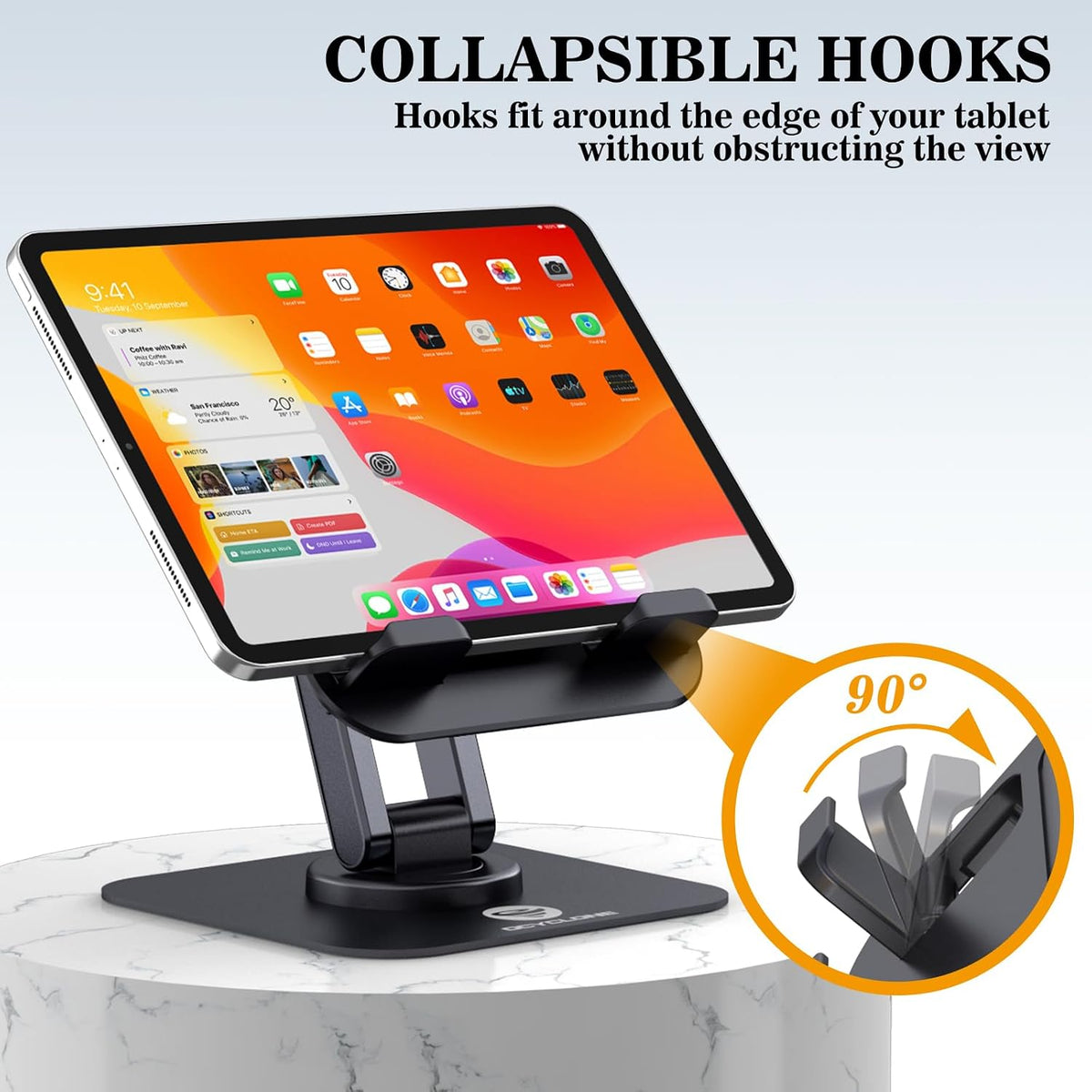 iPad Stand, 360° Rotating iPad Tablet Stand Holder for Desk, Black