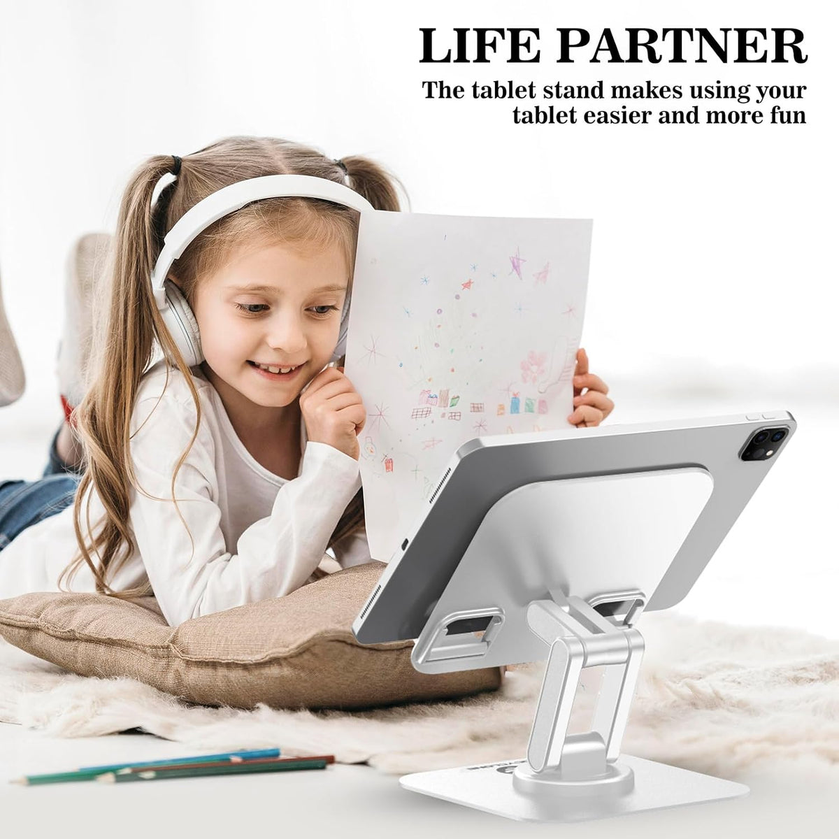 iPad Stand, 360° Rotating iPad Tablet Stand Holder for Desk, Black