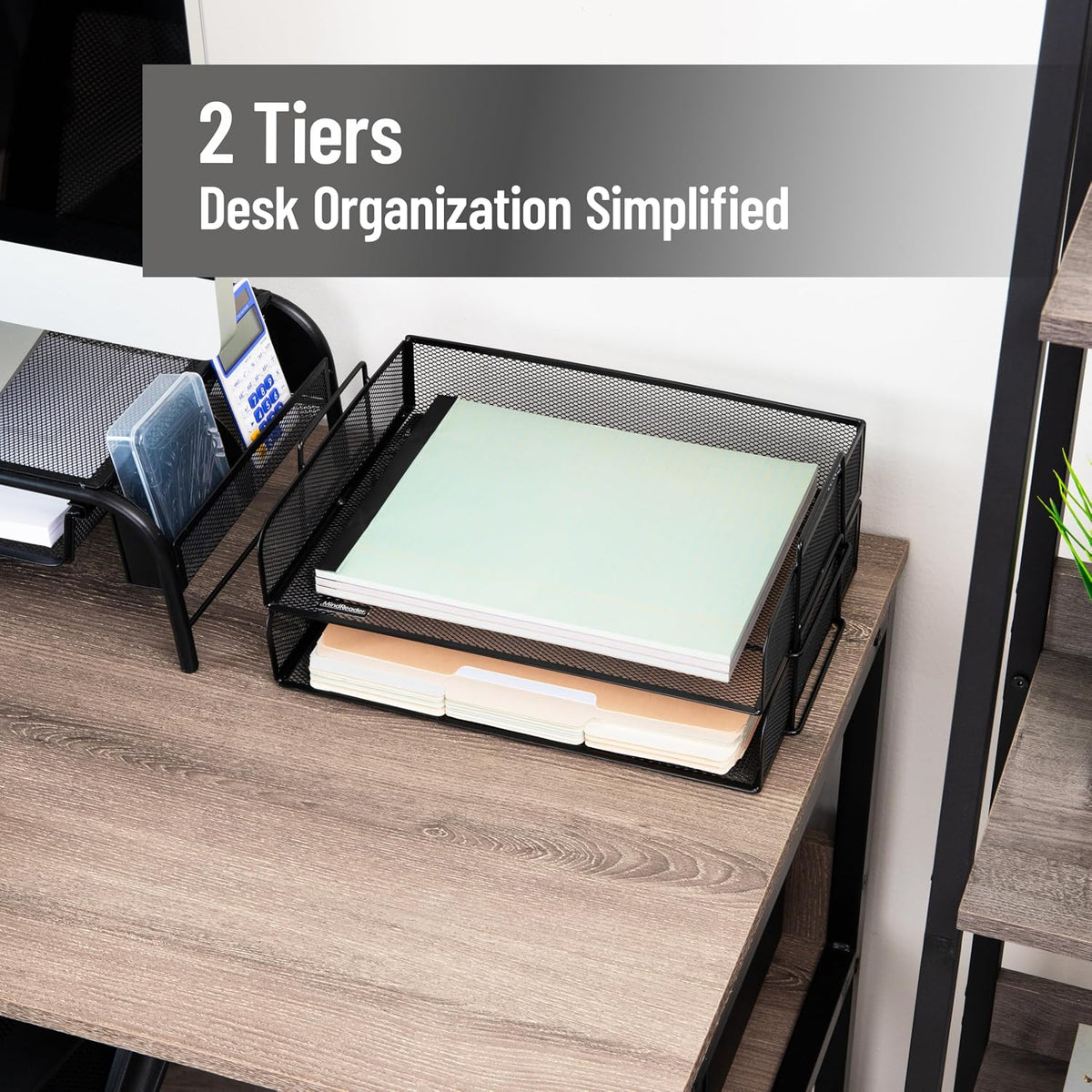 Stackable Paper Tray, Desktop Organizer, File Storage, Office, Metal Mesh, 2 Pcs., Black