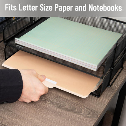 Stackable Paper Tray, Desktop Organizer, File Storage, Office, Metal Mesh, 2 Pcs., Black