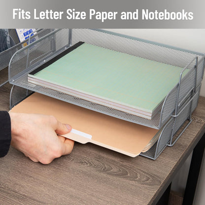 Stackable Paper Tray, Desktop Organizer, File Storage, Office, Metal Mesh, 2 Pcs., Black
