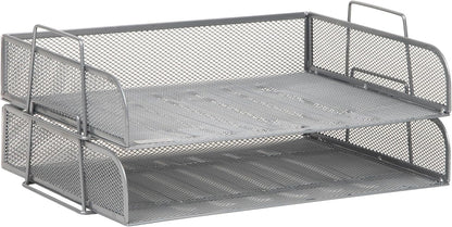 Stackable Paper Tray, Desktop Organizer, File Storage, Office, Metal Mesh, 2 Pcs., Black