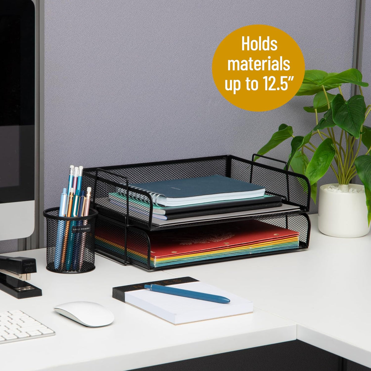 Stackable Paper Tray, Desktop Organizer, File Storage, Office, Metal Mesh, 2 Pcs., Black