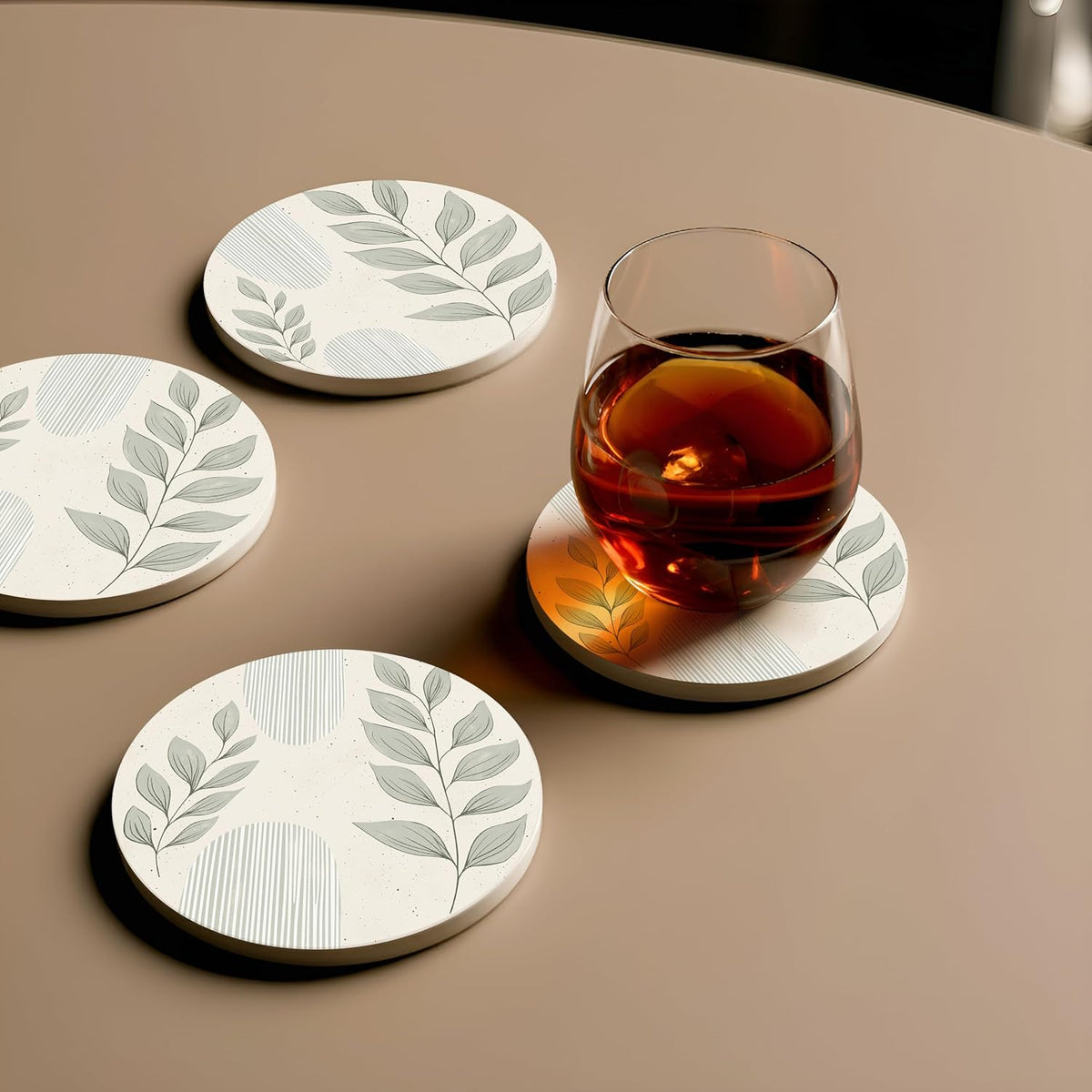 Ceramic Coasters Set of 4 – Absorbent Stone Drink Coasters with Holder, Non-Slip Cork Backing, Modern Marble Look Coasters for Coffee Table, Desk & Home Decor