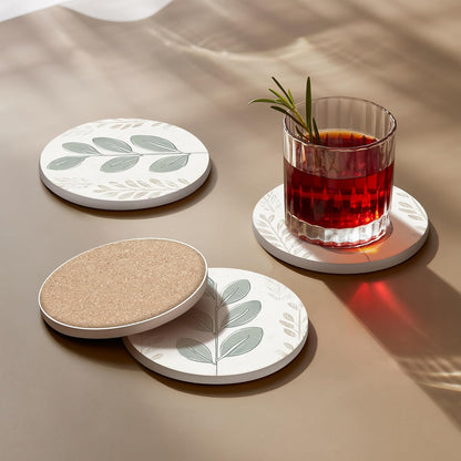 Ceramic Coasters Set of 4 – Absorbent Stone Drink Coasters with Holder, Non-Slip Cork Backing, Modern Marble Look Coasters for Coffee Table, Desk & Home Decor