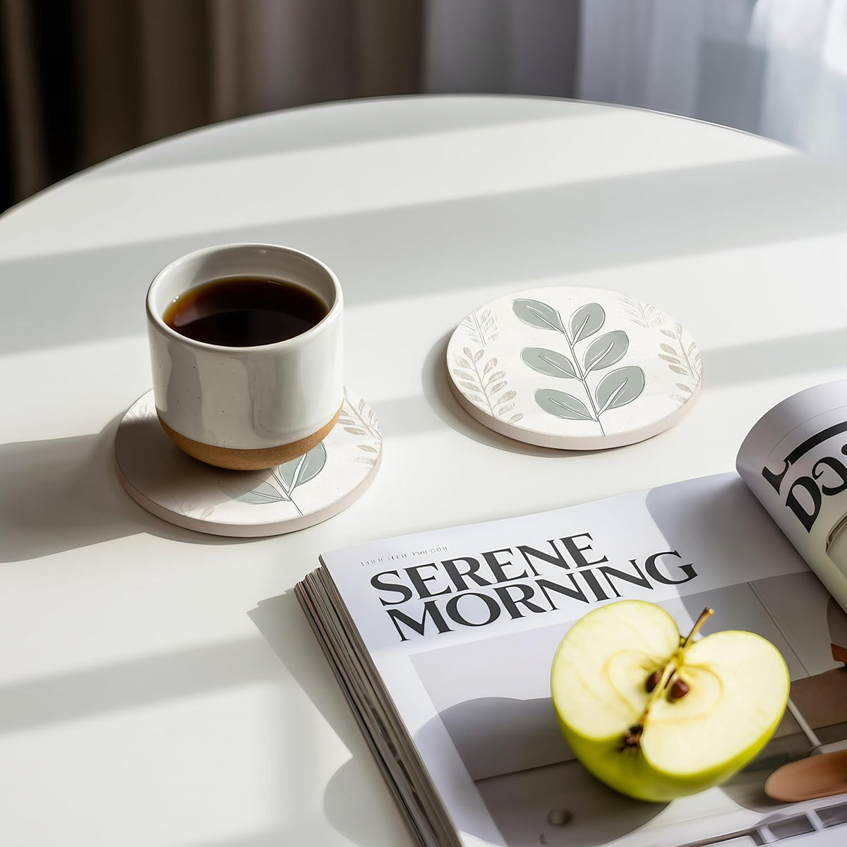 Ceramic Coasters Set of 4 – Absorbent Stone Drink Coasters with Holder, Non-Slip Cork Backing, Modern Marble Look Coasters for Coffee Table, Desk & Home Decor