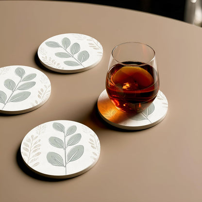 Ceramic Coasters Set of 4 – Absorbent Stone Drink Coasters with Holder, Non-Slip Cork Backing, Modern Marble Look Coasters for Coffee Table, Desk & Home Decor