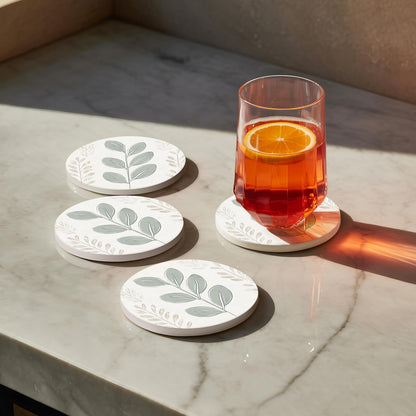 Ceramic Coasters Set of 4 – Absorbent Stone Drink Coasters with Holder, Non-Slip Cork Backing, Modern Marble Look Coasters for Coffee Table, Desk & Home Decor