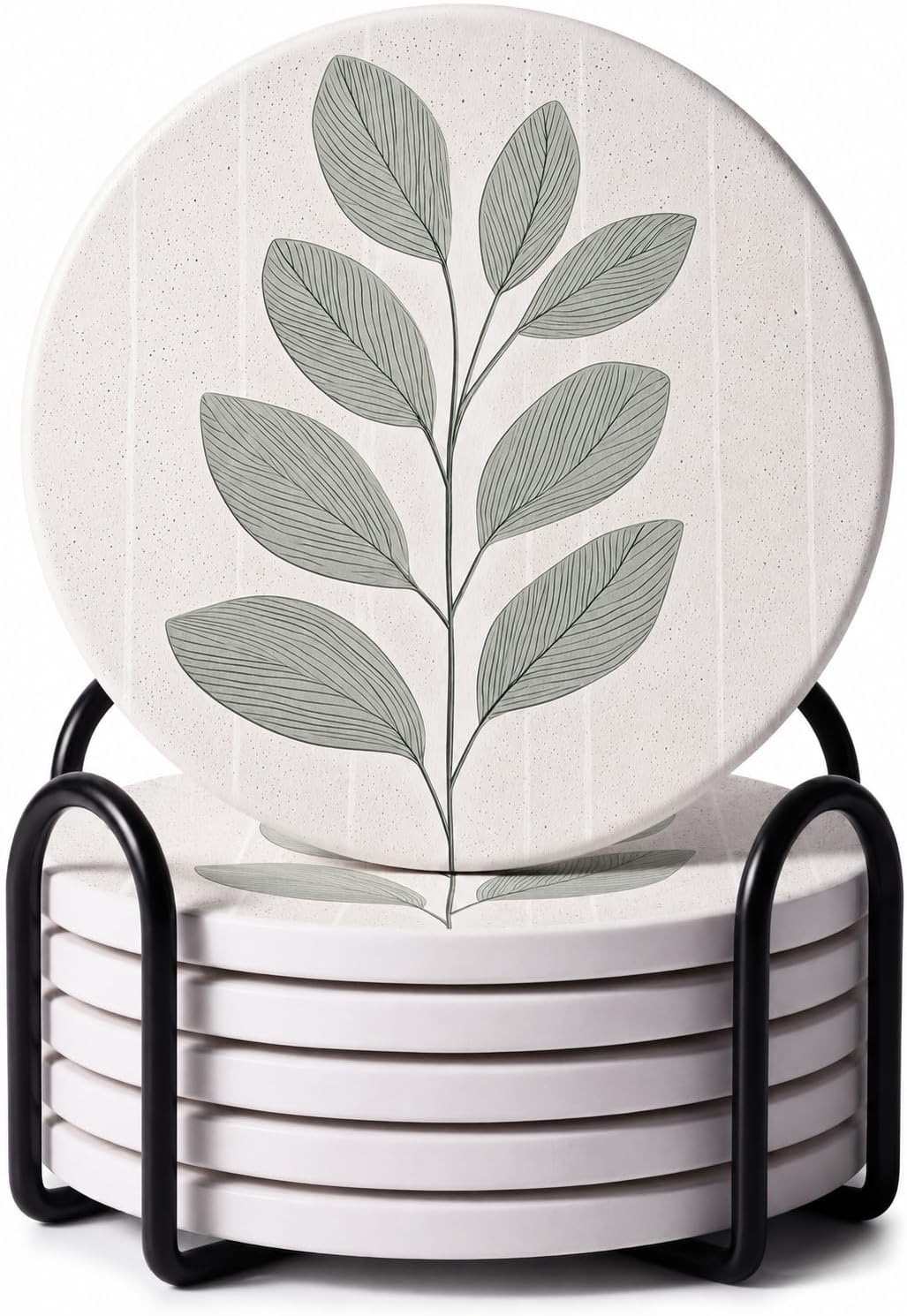 Ceramic Coasters Set of 4 – Absorbent Stone Drink Coasters with Holder, Non-Slip Cork Backing, Modern Marble Look Coasters for Coffee Table, Desk & Home Decor