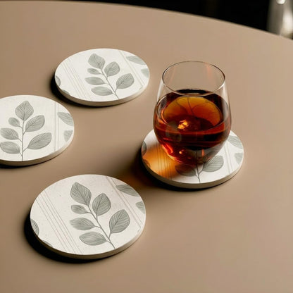 Ceramic Coasters Set of 4 – Absorbent Stone Drink Coasters with Holder, Non-Slip Cork Backing, Modern Marble Look Coasters for Coffee Table, Desk & Home Decor