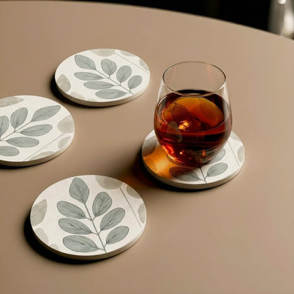 Ceramic Coasters Set of 4 – Absorbent Stone Drink Coasters with Holder, Non-Slip Cork Backing, Modern Marble Look Coasters for Coffee Table, Desk & Home Decor