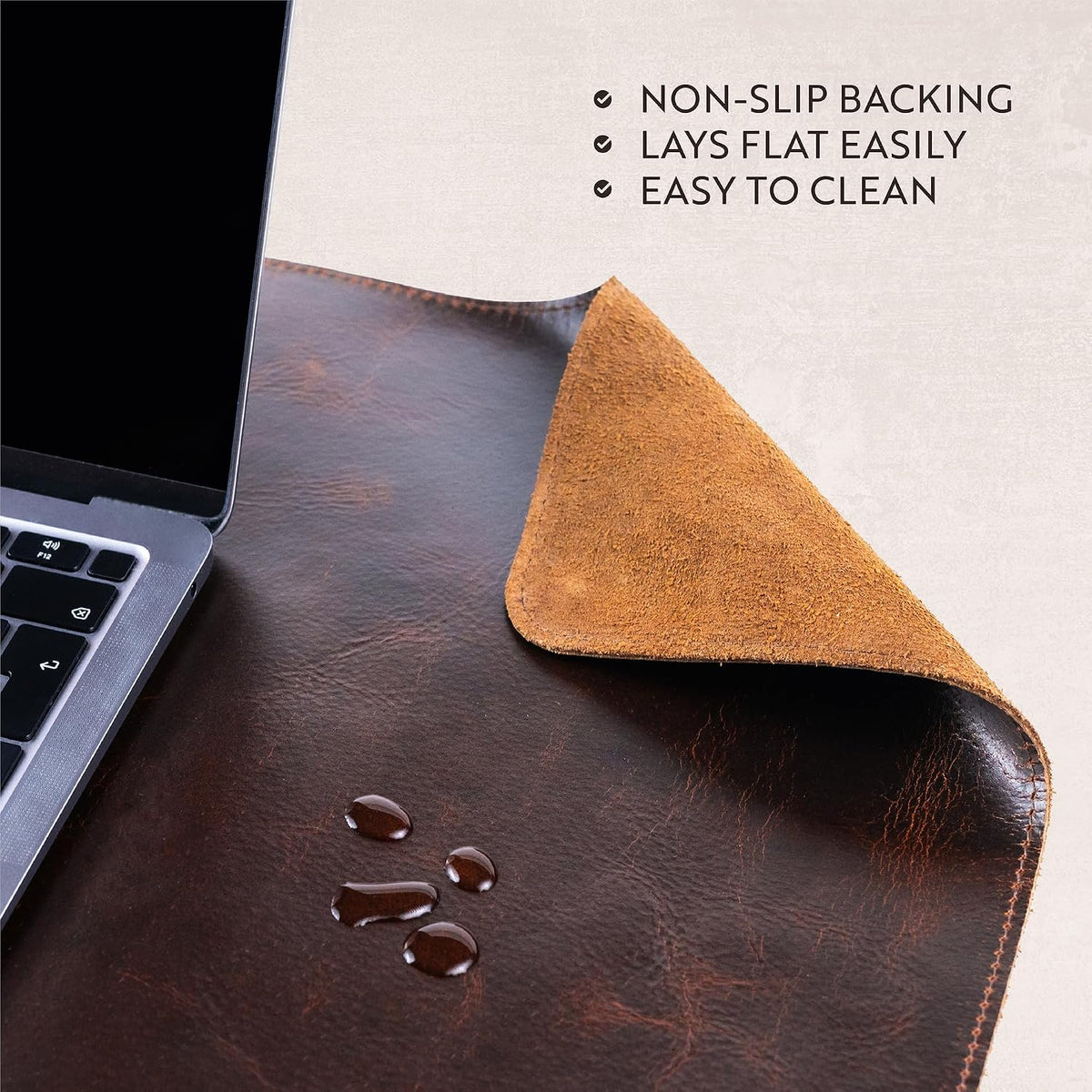 moonster 100% Full Grain Buffalo Leather Desk Pad with Ballpoint Pen & Pen Holder – 31 x 16 in Office Desk Mat, Large Mouse Pad, Non-Slip Desk Blotter, Laptop Table Protector, Desk Cover for Work