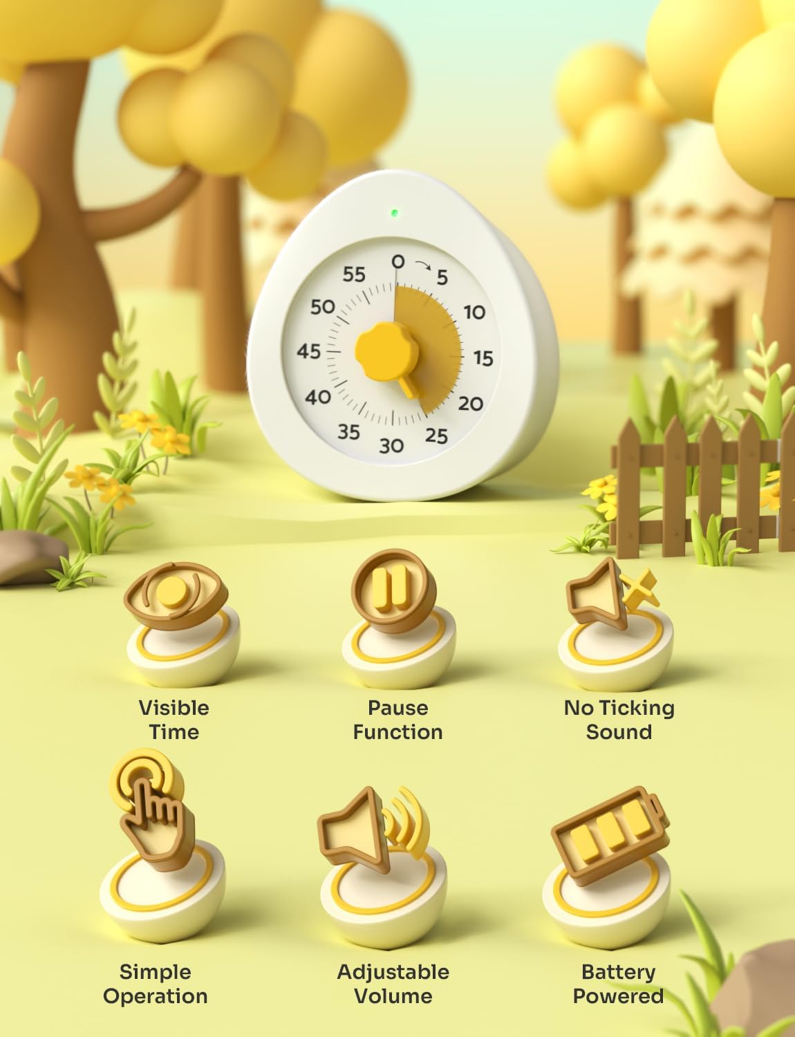 LIORQUE Visual Timer for Kids with Pause, 60 Minute Countdown Timer, White