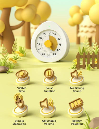 LIORQUE Visual Timer for Kids with Pause, 60 Minute Countdown Timer, White