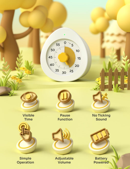 LIORQUE Visual Timer for Kids with Pause, 60 Minute Countdown Timer, White