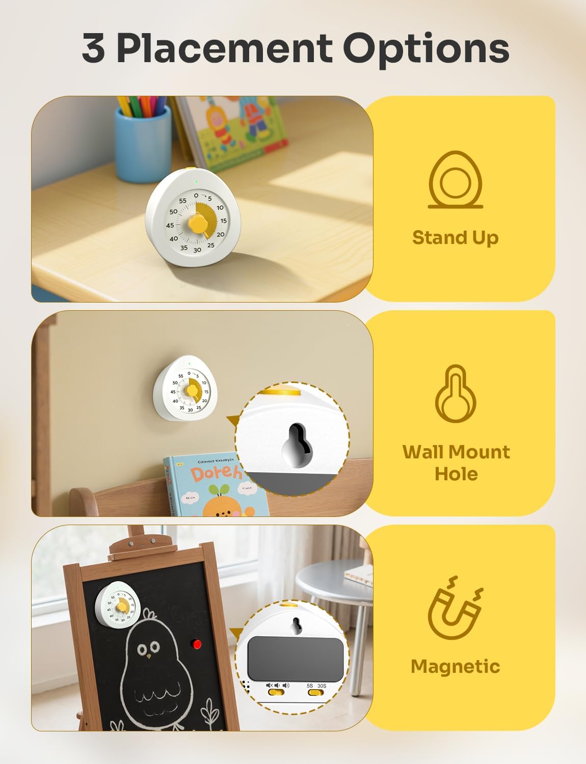 LIORQUE Visual Timer for Kids with Pause, 60 Minute Countdown Timer, White