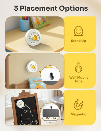 LIORQUE Visual Timer for Kids with Pause, 60 Minute Countdown Timer, White
