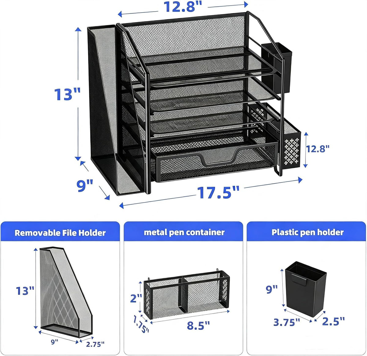 5-Tier Desk File Organizer, Paper Organizer, Black